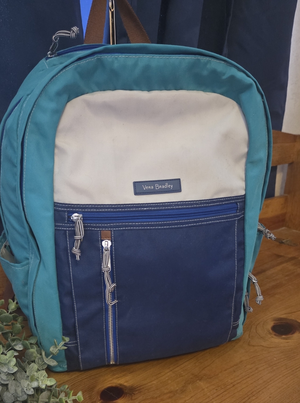LOW START Vera Bradley Backpack: Teal Nylon Travel School Bag Bird Lining